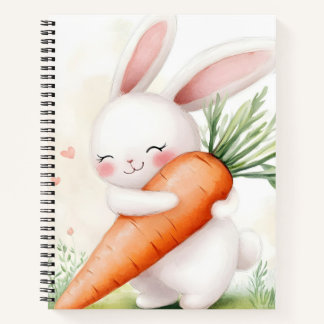 Cute Watercolor Spring Bunny Carrot Notitieboek