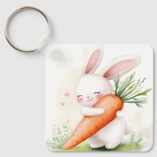 Cute Watercolor Spring Bunny Carrot Sleutelhanger (Voorkant)