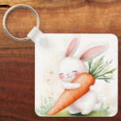 Cute Watercolor Spring Bunny Carrot Sleutelhanger (Voorkant)