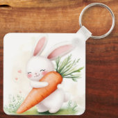 Cute Watercolor Spring Bunny Carrot Sleutelhanger (Achterkant)