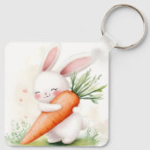 Cute Watercolor Spring Bunny Carrot Sleutelhanger (Achterkant)