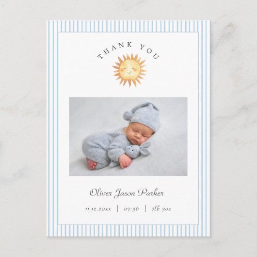 Cute watercolor sun Baby Boy Birth Announcement Briefkaart (Voorkant)