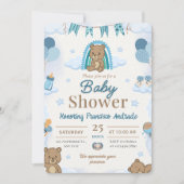Cute Watercolor Teddy Bear Baby Shower Invitation (Devant)