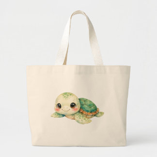 Cute Watercolor Turtle  Grote Tote Bag