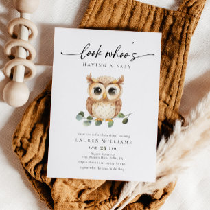 Cute Watercolor Uil Baby Shower Kaart
