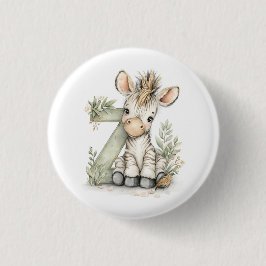 Cute watercolour baby animal alphabet Zebra Ronde Button 3,2 Cm