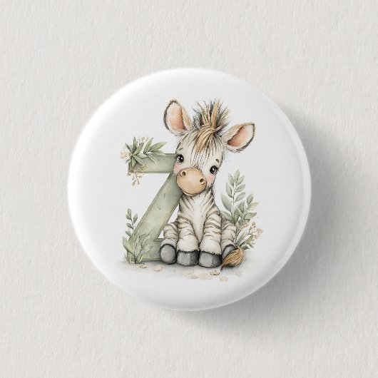 Cute watercolour baby animal alphabet Zebra Ronde Button 3,2 Cm (Voorkant)