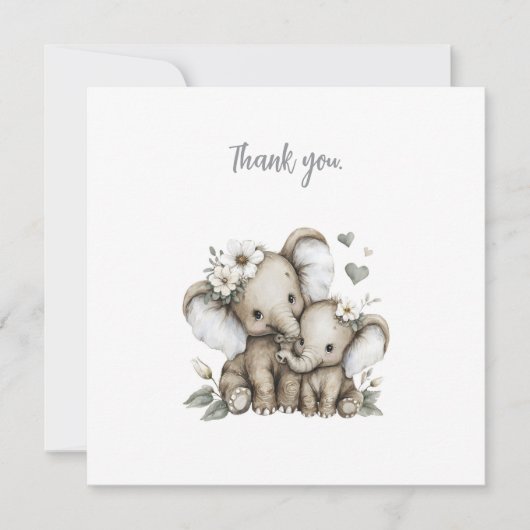 Cute Watercolour Baby Girl Elephants with Flowers Bedankkaart (Voorkant)