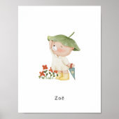 Cute Watercolour Bear With Umbrella Name Poster (Voorkant)