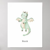 Cute Watercolour Dinosaur Name Poster (Voorkant)