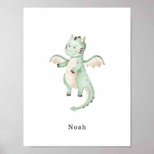 Cute Watercolour Dinosaur Name Poster (Voorkant)
