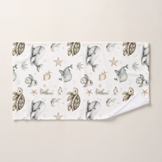Cute Watercolour Ocean Baby Animals  Bad Handdoek (Handdoek)
