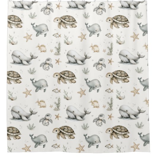 Cute Watercolour Ocean Baby Animals  Douchegordijn (Voorkant)