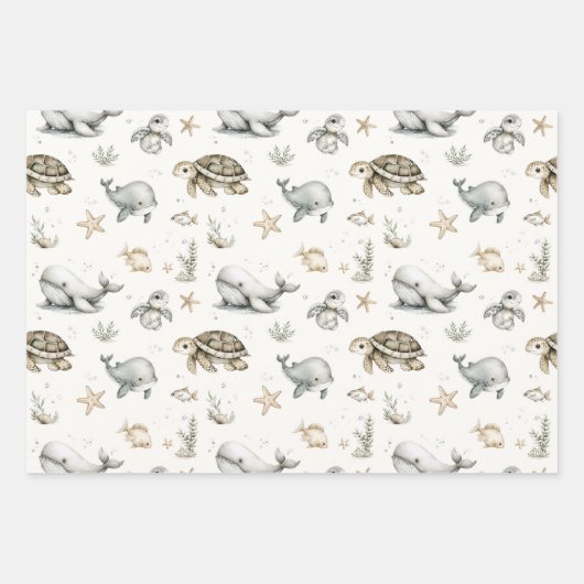 Cute Watercolour Ocean Baby Animals  Inpakpapier Vel (Voorkant)