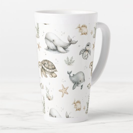 Cute Watercolour Ocean Baby Animals Latte Mok (Rechterhoek)