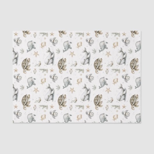 Cute Watercolour Ocean Baby Animals  Tissuepapier (Voorkant)