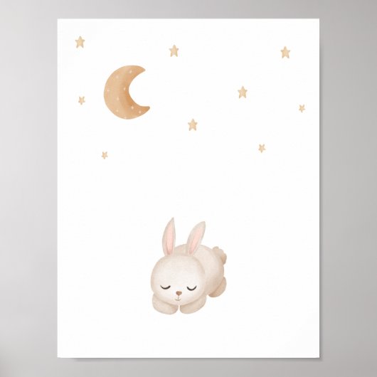 Cute Watercolour Sleeping Rabbit Moon And Stars Poster (Voorkant)