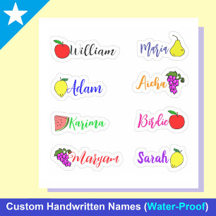 Cute Waterdichte Handgeschreven Namen & Fruit Stic Sticker