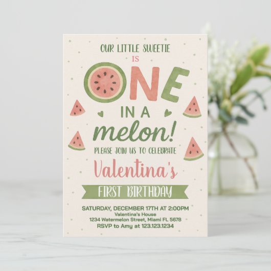 Cute Watermelon Anniversaire Fête Invitation pour (Debout devant)