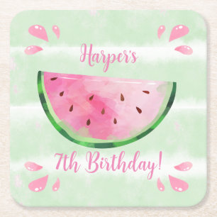 Cute Watermelon Birthday Party Vierkante Kartonnen Onderzetter