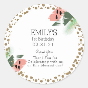 Cute Watermelon Glitter and Paint Strokes Birthday Ronde Sticker