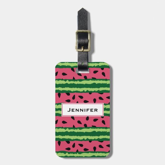 Cute Watermelon Pattern Pink & Green Bagagelabel (Voorkant verticaal)