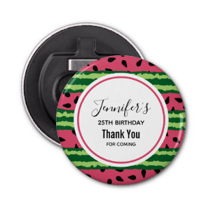 Cute Watermelon Pattern Pink & Green Birthday Button Flesopener