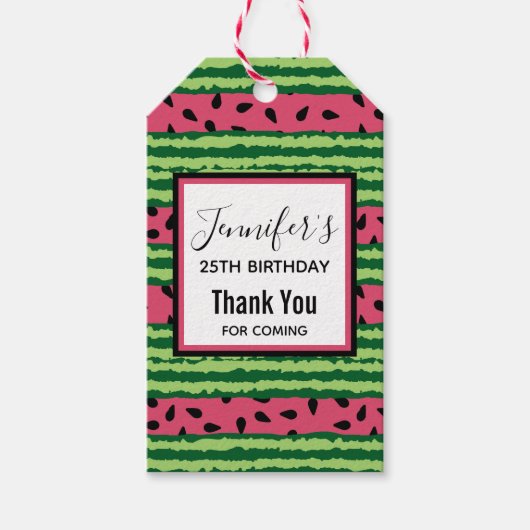 Cute Watermelon Pattern Pink & Green Birthday Cadeaulabel (Voorkant)