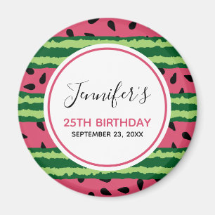 Cute Watermelon Pattern Pink & Green Birthday Magneet
