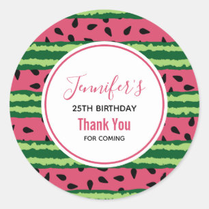 Cute Watermelon Pattern Pink & Green Birthday Ronde Sticker