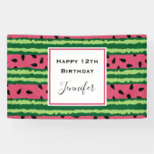 Cute Watermelon Pattern Pink & Green Birthday Spandoek (Horizontaal)