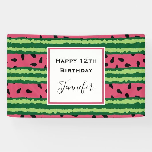 Cute Watermelon Pattern Pink & Green Birthday Spandoek (Horizontaal)