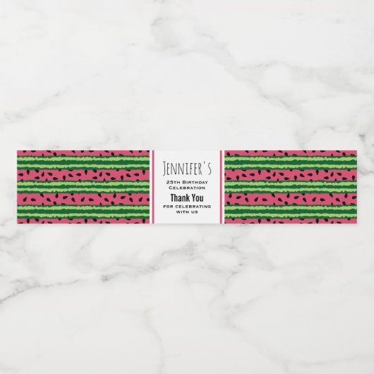 Cute Watermelon Pattern Pink & Green Birthday Waterfles Etiket (Enkel label)