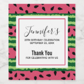 Cute Watermelon Pattern Pink & Green Birthday Wijn Etiket (Enkel label)