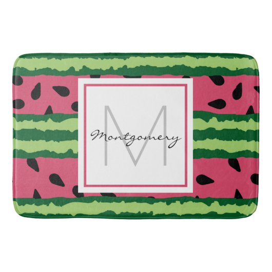 Cute Watermelon Pattern Pink & Green Monogram Badmat (Voorkant)
