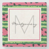 Cute Watermelon Pattern Pink & Green Monogram Stenen Onderzetter (Voorkant)