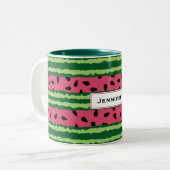 Cute Watermelon Pattern Pink & Green Tweekleurige Koffiemok (Voorkant links)