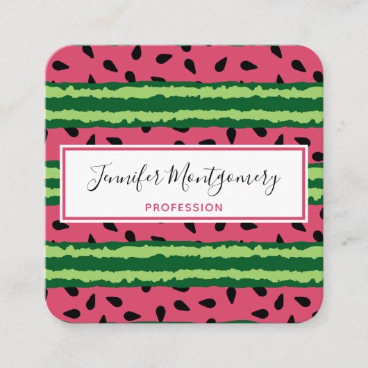 Cute Watermelon Pattern Pink & Green Vierkante Visitekaartje (Voorkant)