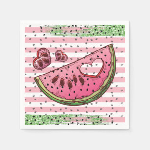 Cute Watermelon Pink Green Glitter Birthday Servet