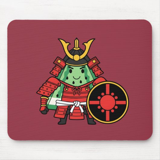 Cute Watermelon Shogun Samurai Warrior Illustratio Muismat (Voorkant)