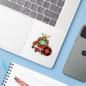 Cute Watermelon Shogun Samurai Warrior Illustratio Sticker (Laptop met iPhone)
