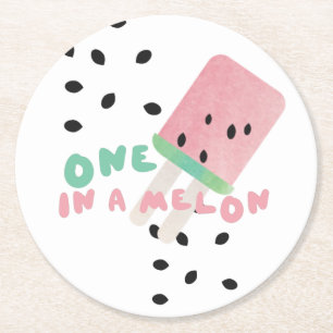 Cute Watermelon wordt één in een meloen papier Ronde Kartonnen Onderzetter