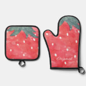 Cute Waterverf Aardbery Ovenwant & Pannenlap Set (Voorkant)