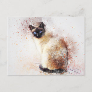 Cute Waterverf Abstract Siamese Cat Briefkaart