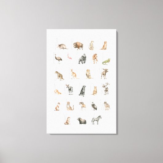 Cute Waterverf Animal Alphabet Canvas Afdruk (Voorkant)