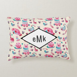 Cute Waterverf Animal Pattern met Monogram Accent Kussen