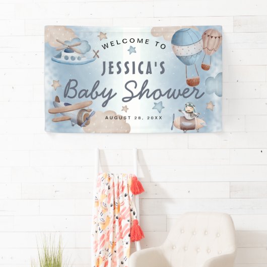 Cute Waterverf Aviation Blue Boy Baby shower Spandoek (Insitu)
