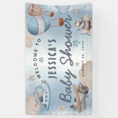 Cute Waterverf Aviation Blue Boy Baby shower Spandoek (Verticaal)