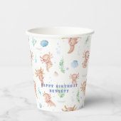 Cute Waterverf Axolotl Birthday Party Paper Cups Papieren Bekers (Voorkant)
