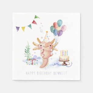 Cute Waterverf Axolotl Birthday Party Servet